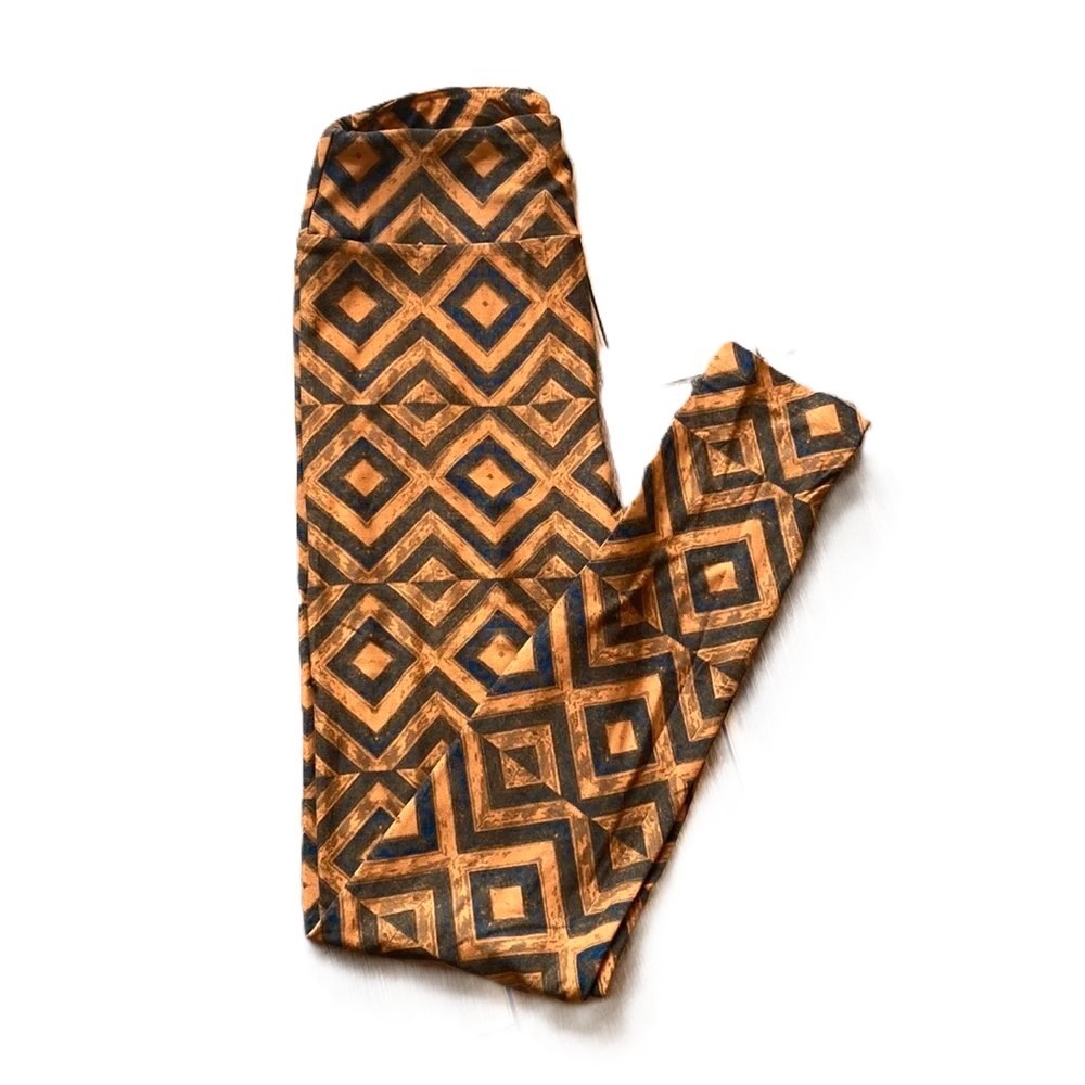 LuLaRoe One Size OS Leggings Geometric Diamond Chevron Mustard Blue Brown